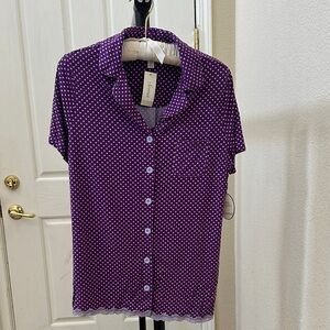 Soma Purple Polka Dot Button-Down Pajama Top and Bottom Set